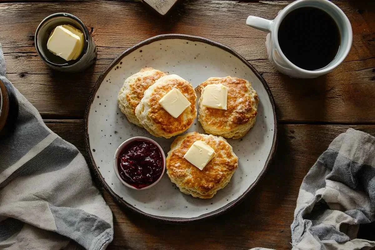 Close-up of freshly baked southern biscuits recipe.