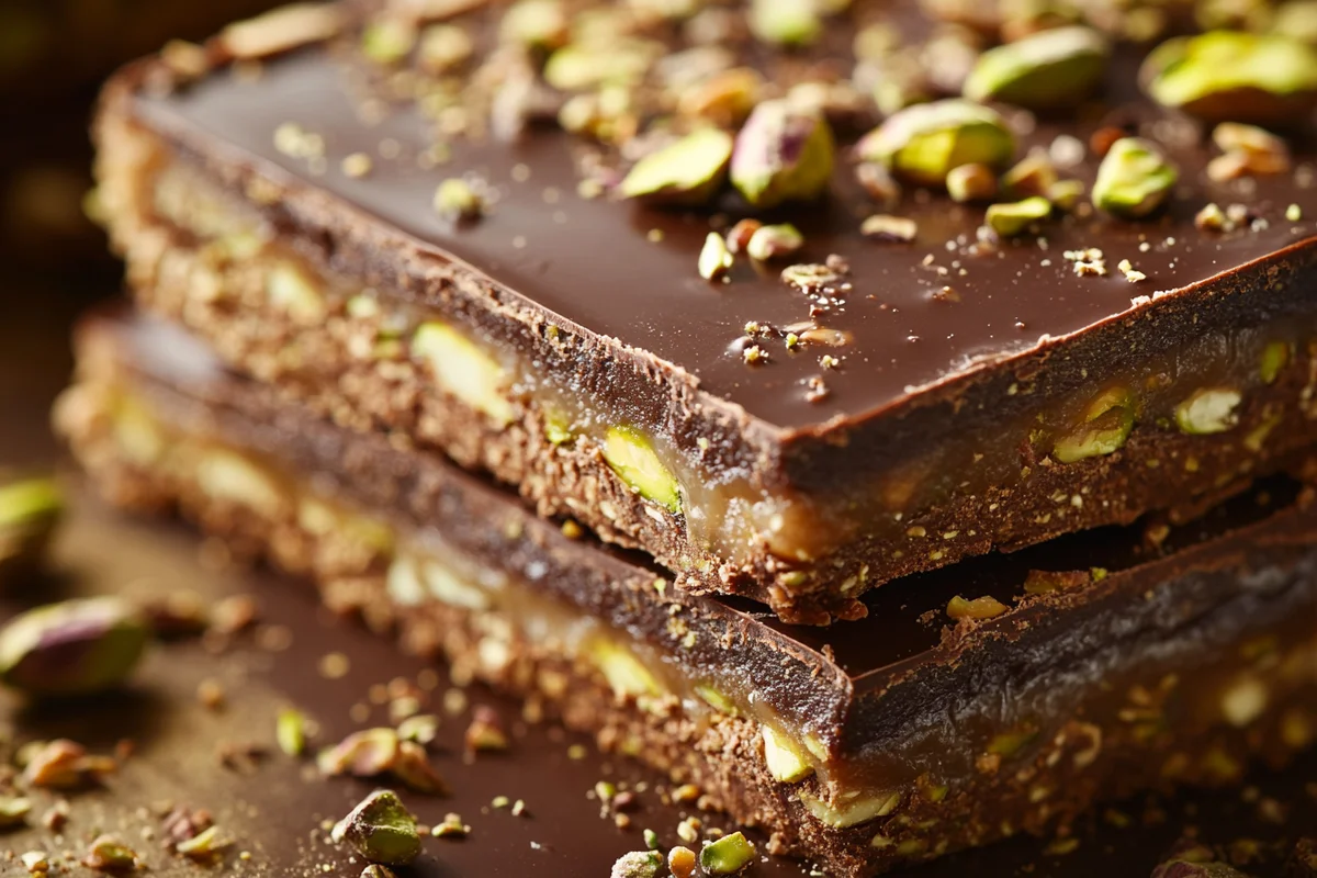 A close-up view of a dubai chocolate recipe treat.