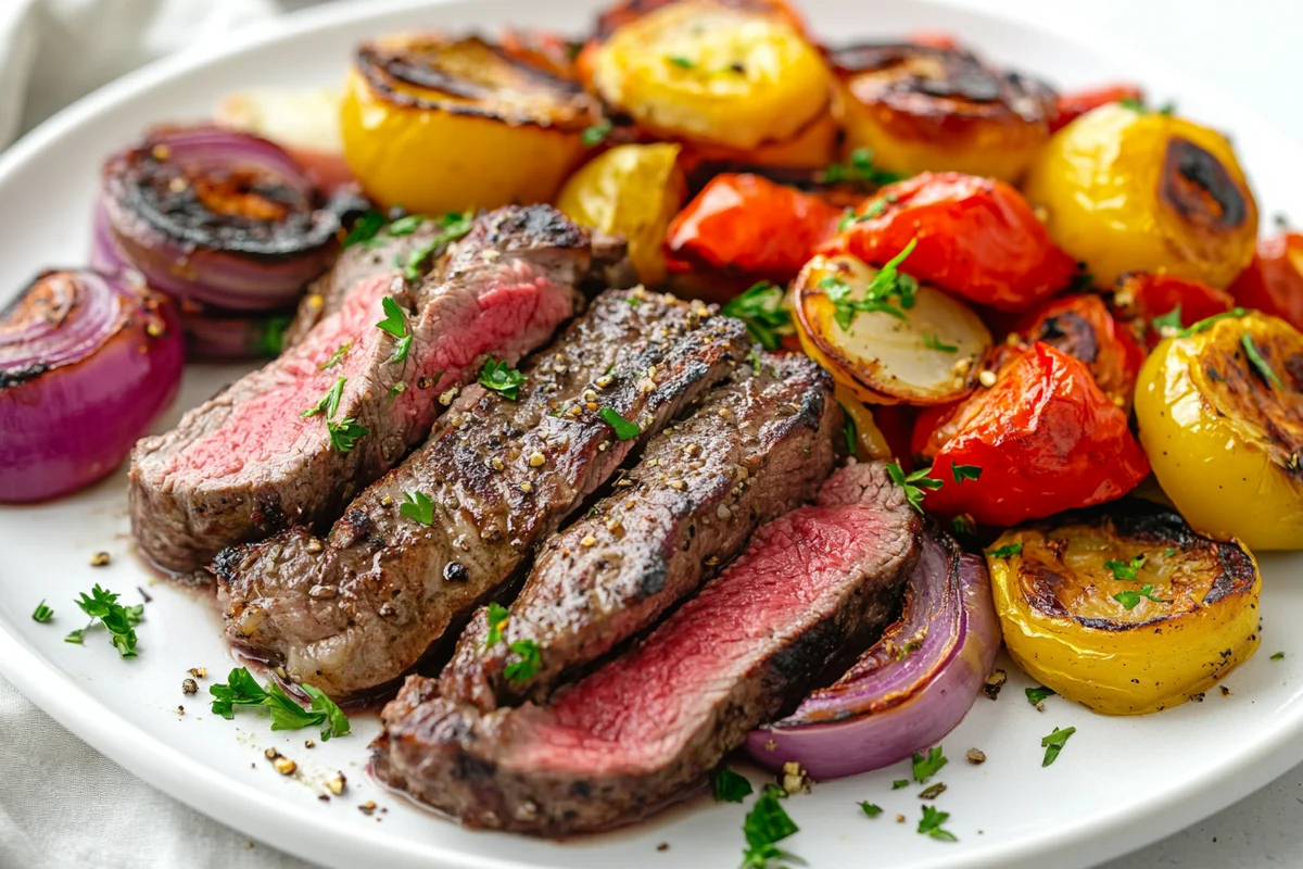 Delicious venison steak recipes sizzling on a pan.