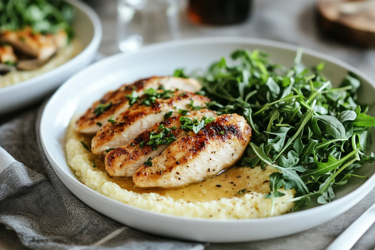 A variety of side dishes perfectly prepared to serve with chicken piccata.