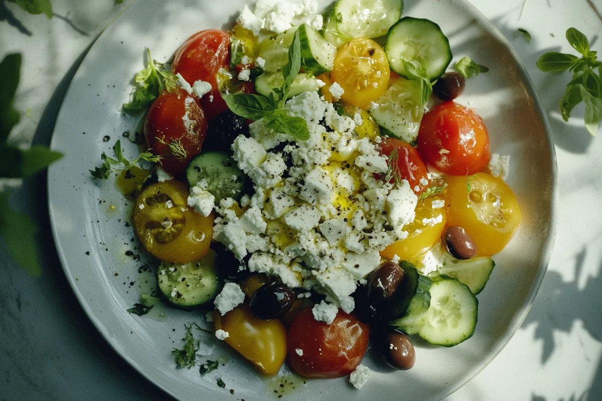 Feta cheese fermentation creates tangy cheese.