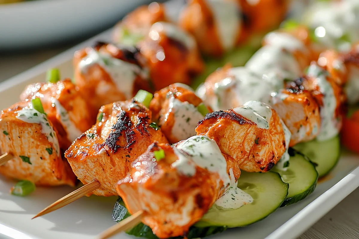 Delicious buffalo chicken salad recipe served on a plate.