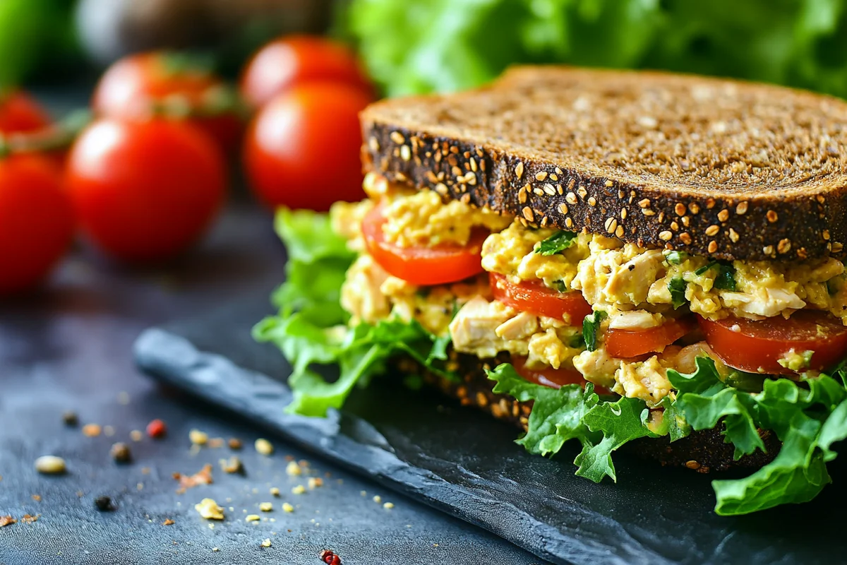 Creamy chicken salad chick recipe on a cracker.