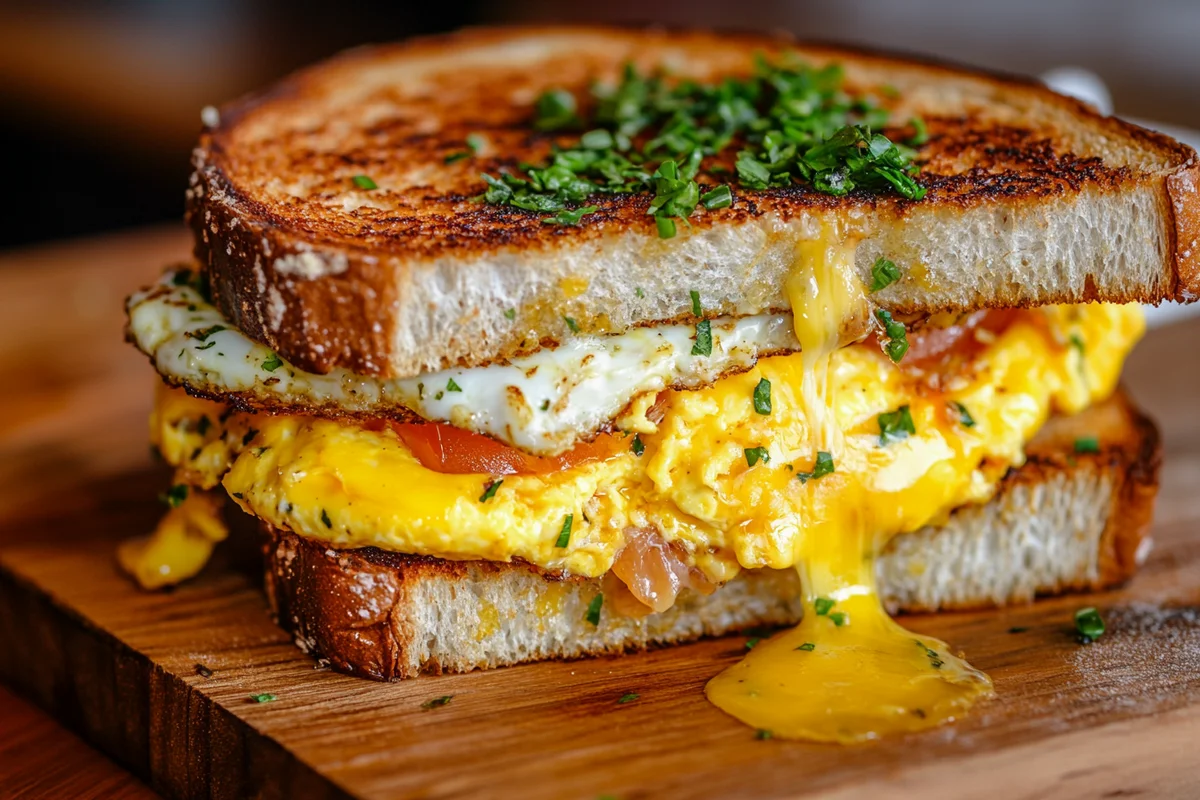 Delicious scrambled egg sandwich recipe on toasted bread