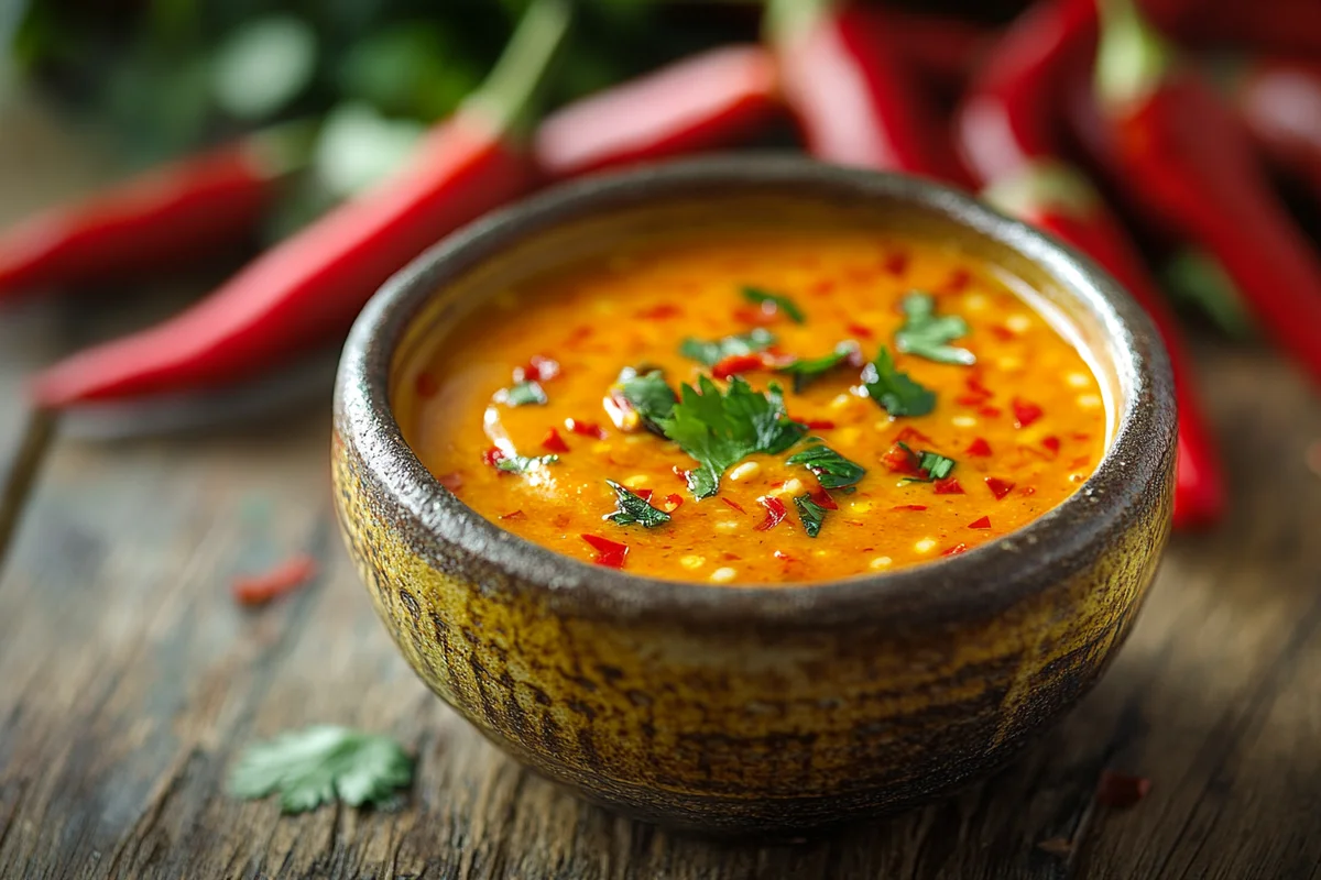 A vibrant bowl of homemade hot pepper with mustard recipe.