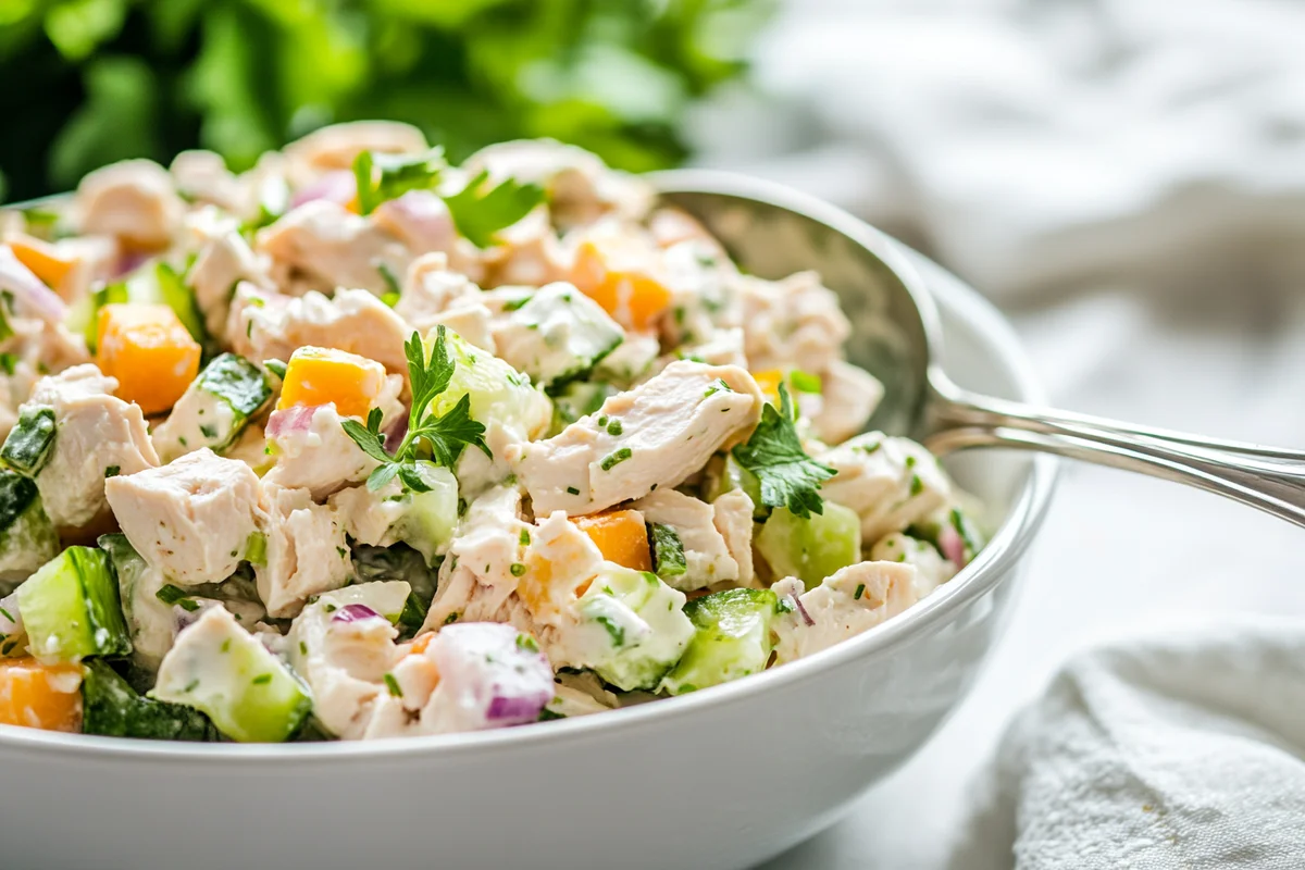 Delicious 4-ingredient chicken salad ready to be enjoyed.