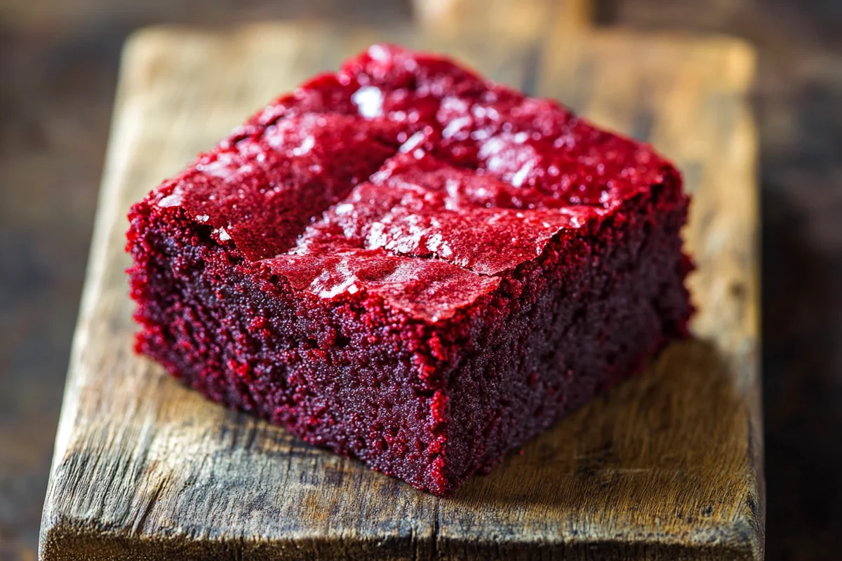 A tempting view of homemade red velvet brownie recipe.