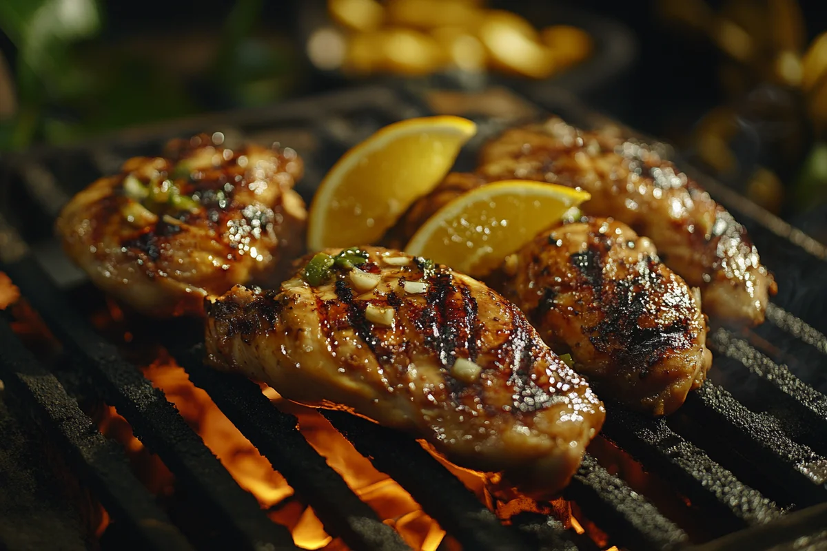 Delicious chicken inasal recipe on a grill.