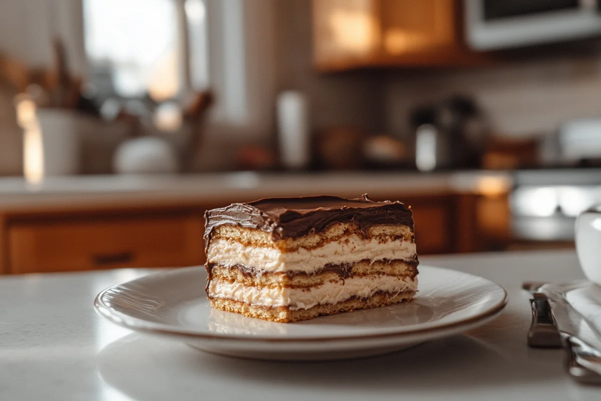 Delicious chocolate eclair cake recipe layers.