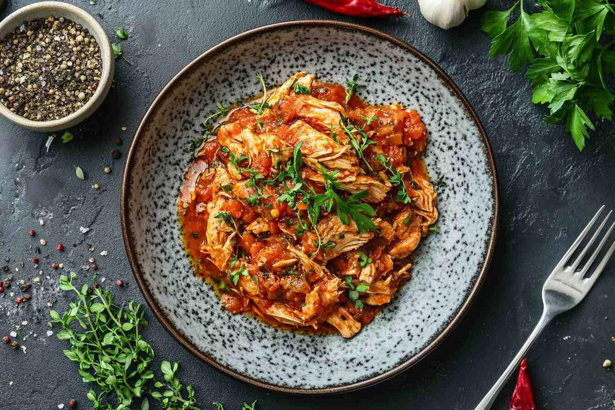 Chicken breast slow cooker meal, ready to serve.