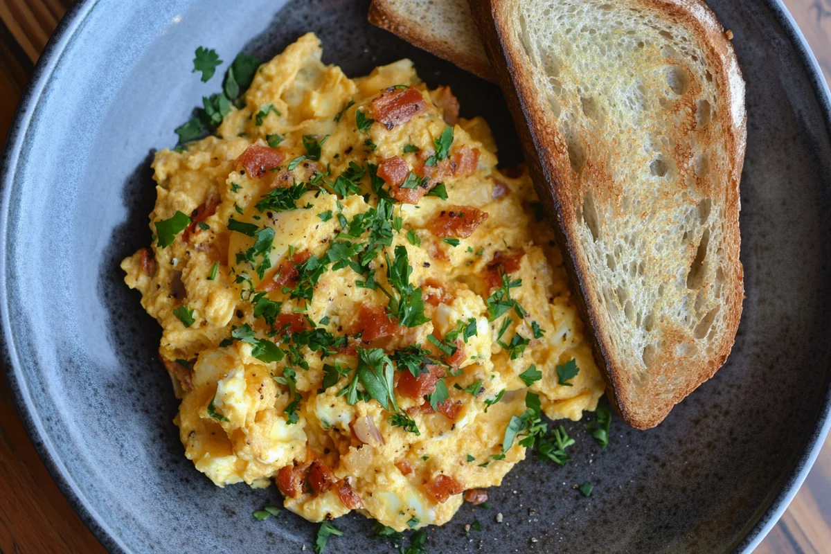 A delicious tereso and eggs recipe in a pan.