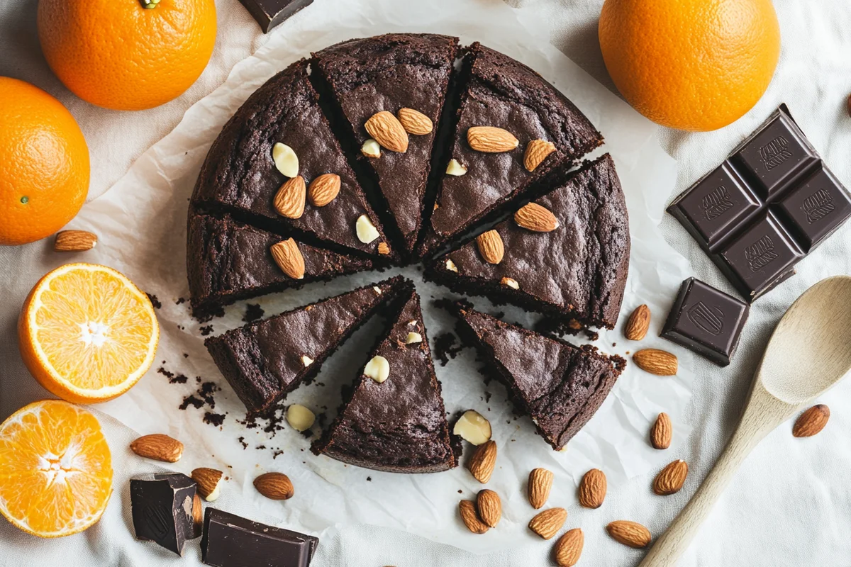 A beautiful slice of prolific oven chocolate orange almond cake recipe.