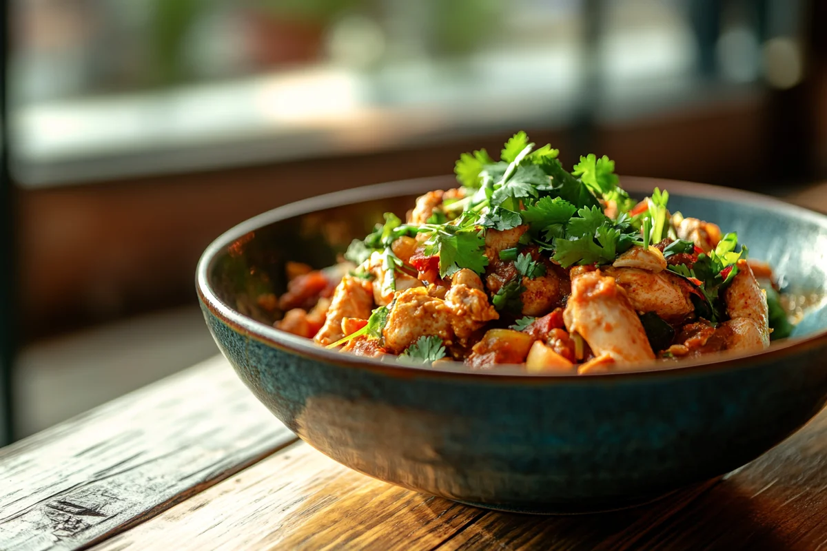 A close-up shot of a delicious homemade chicken masaledar recipe in a bowl.