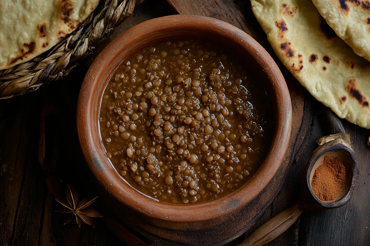 A bowl of delicious madras lentils recipe.