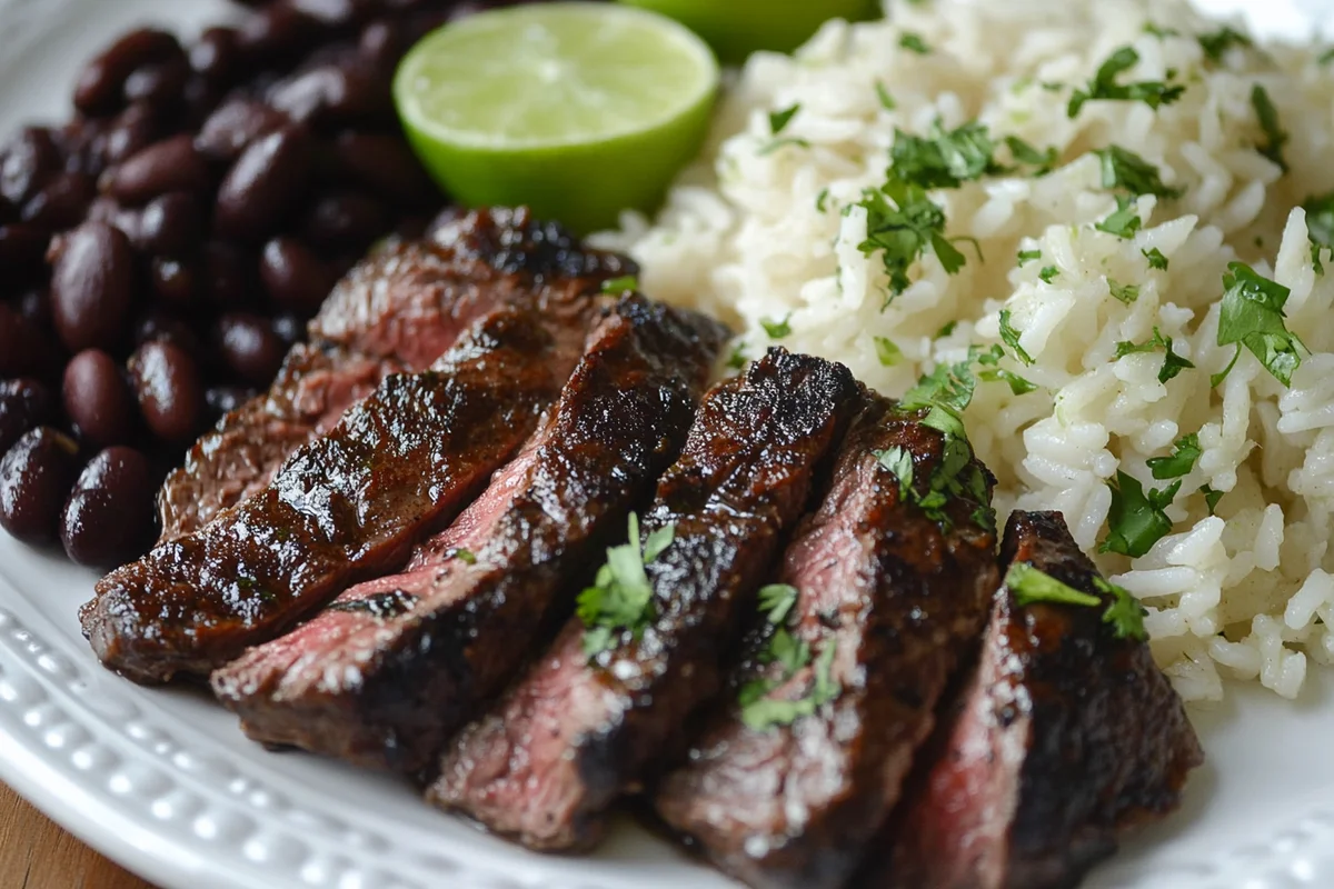 Delicious chipotle steak recipe sizzling on a hot pan.