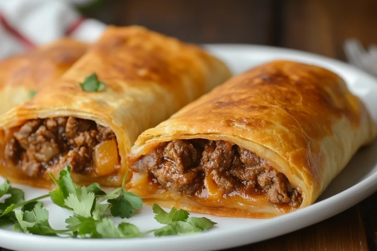 Savory beef chimichanga recipe with a golden-brown crust.