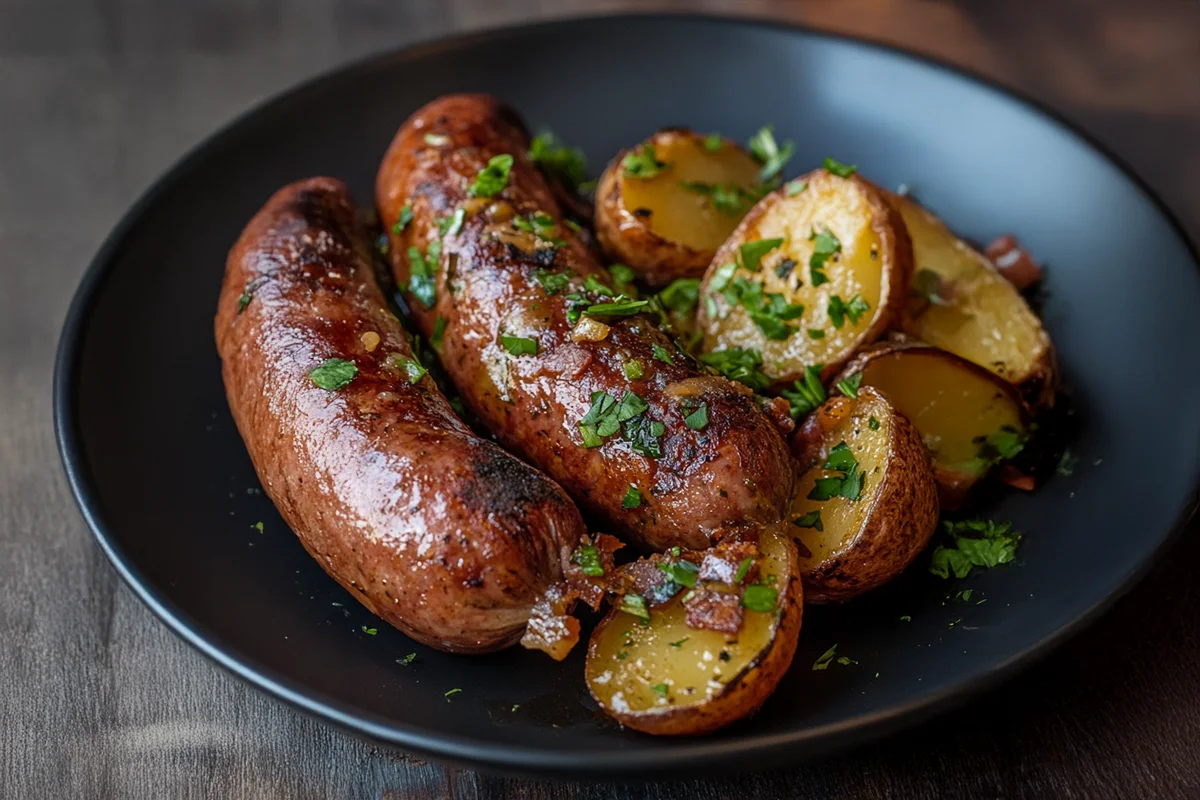 Savory potato sausage recipe with golden potatoes.