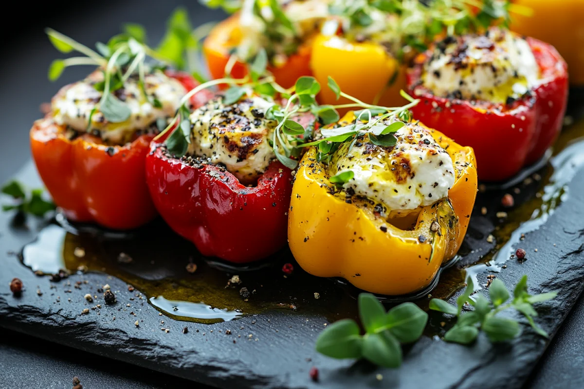 Delicious cream cheese stuffed peppers presented on a plate.