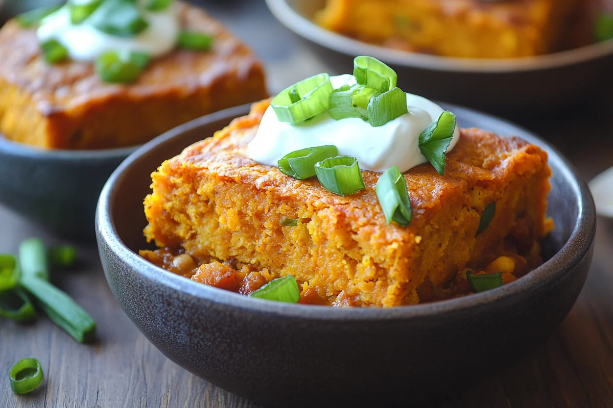 Sweet potato cornbread recipe served fresh.