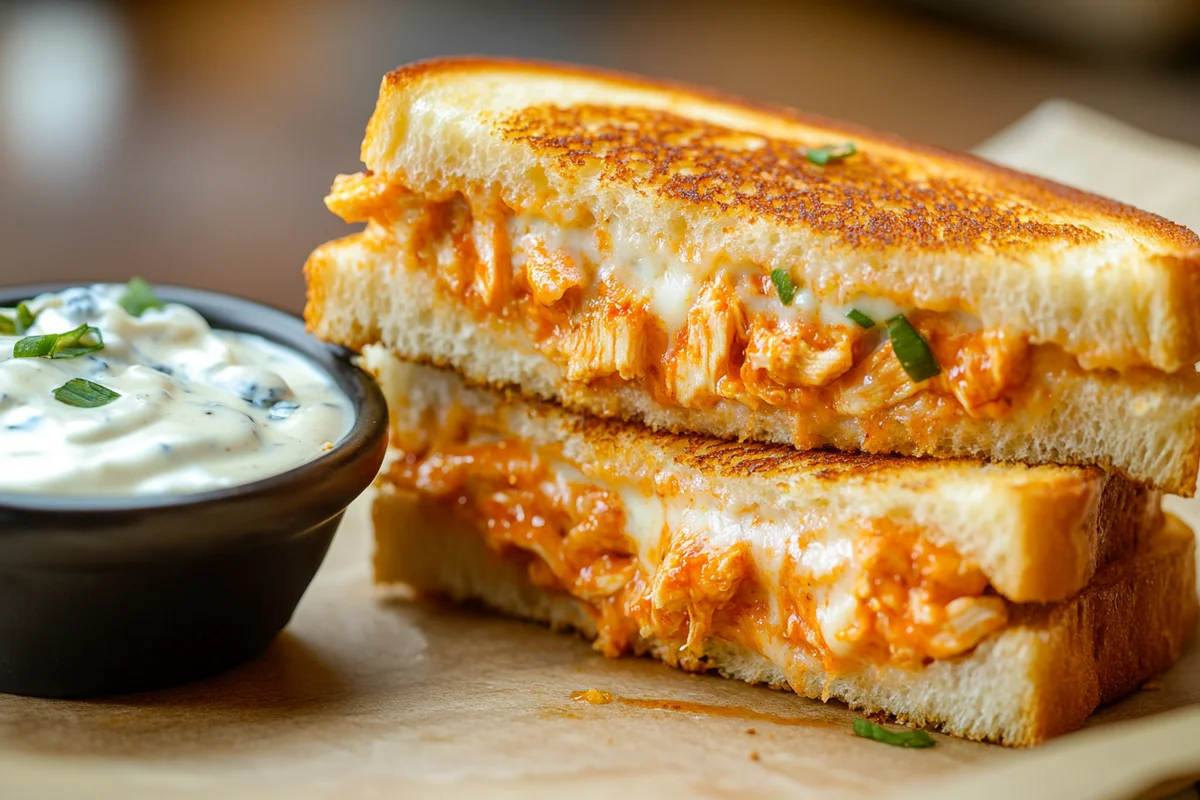 Mouthwatering buffalo wing grilled cheese.