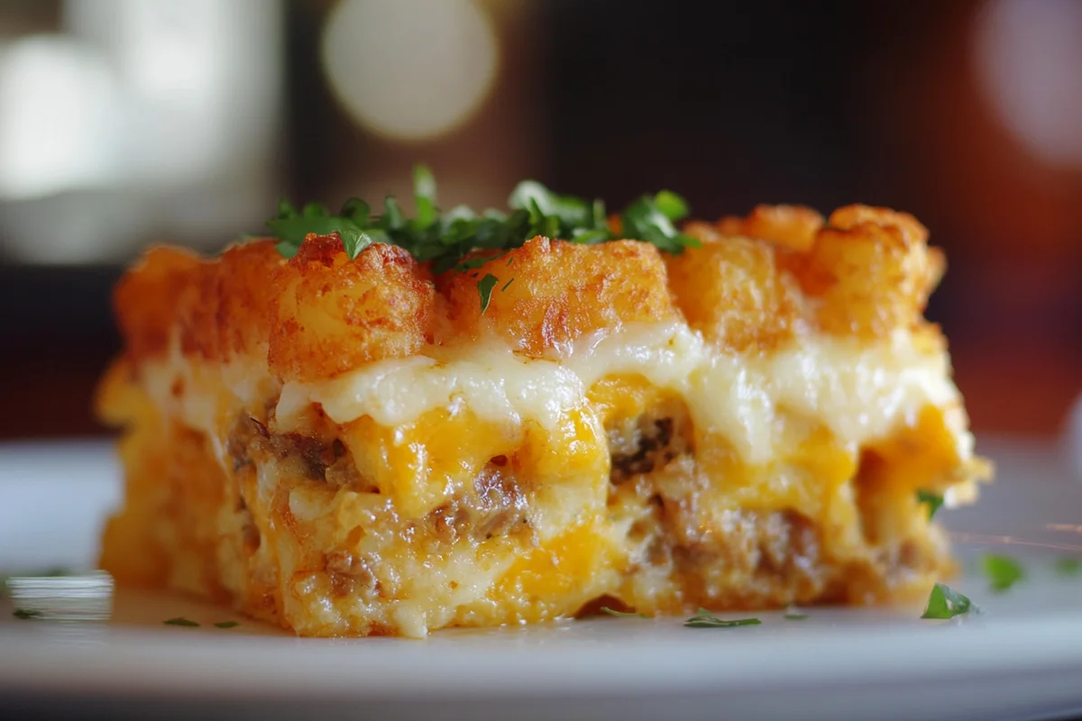 Tater Tot Casserole ready to eat