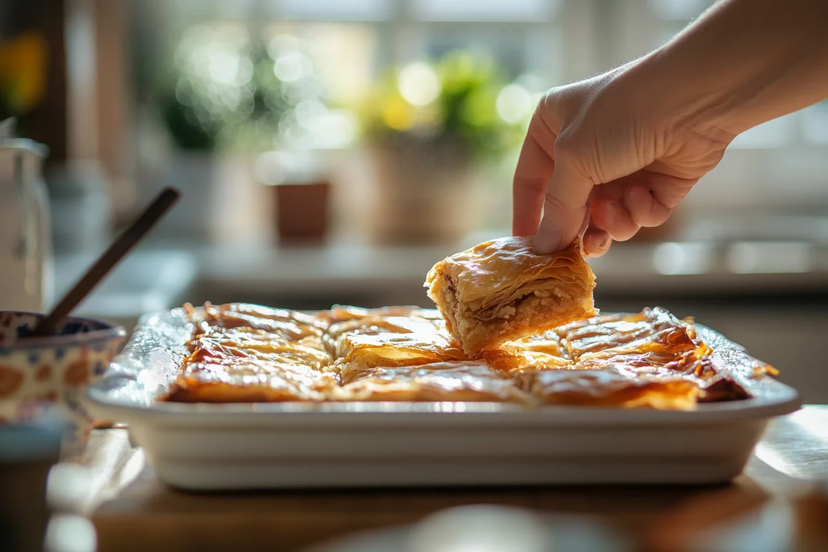 Delicious homemade greek baklava recipe with flaky layers and nuts.