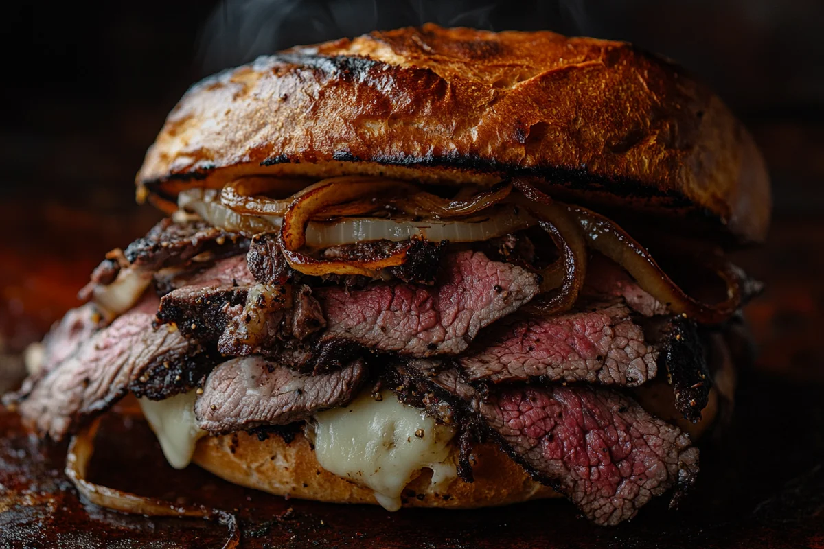 Tri tip sandwich served with a side of coleslaw.