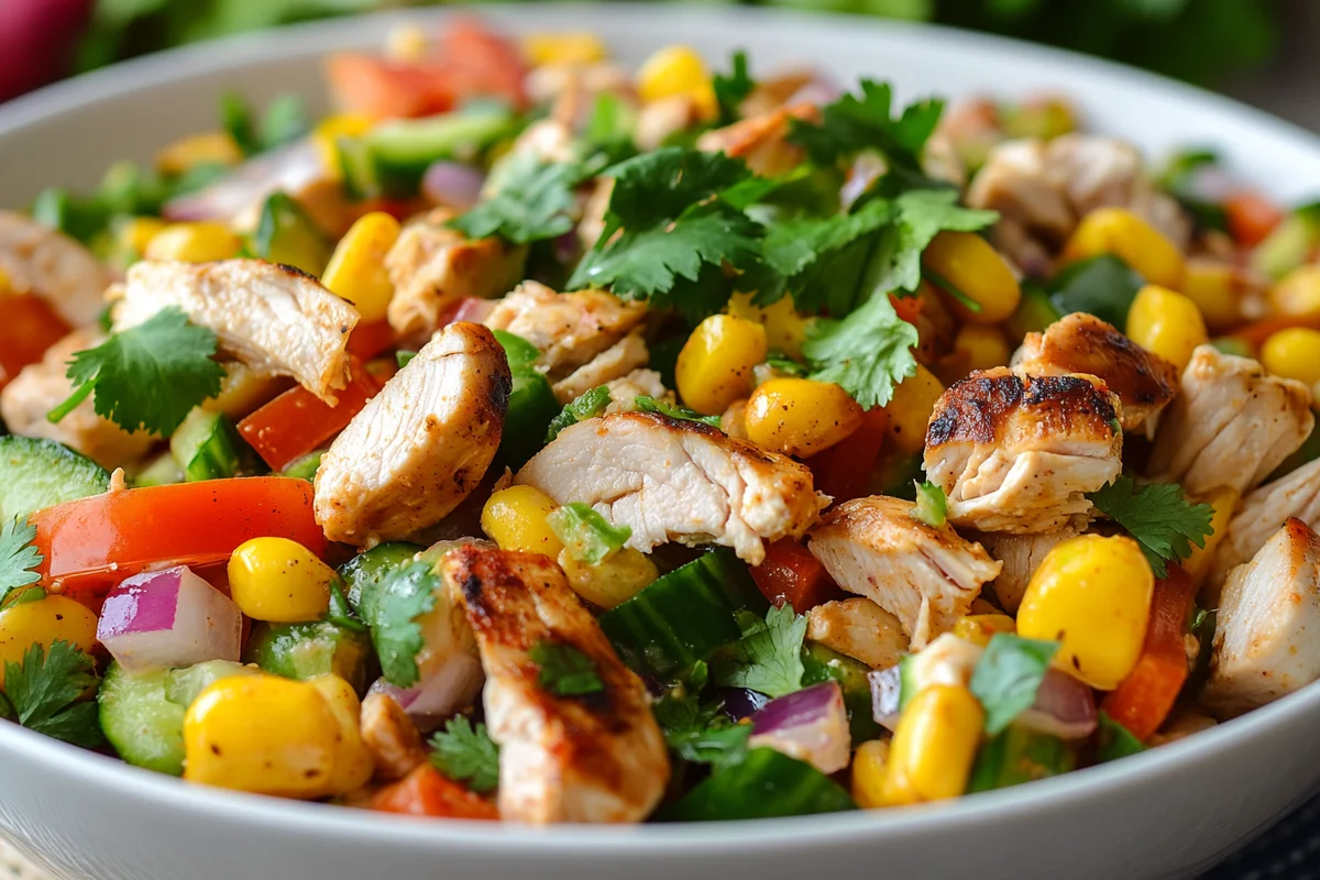 Mexican chicken salad recipe on crackers with cilantro.
