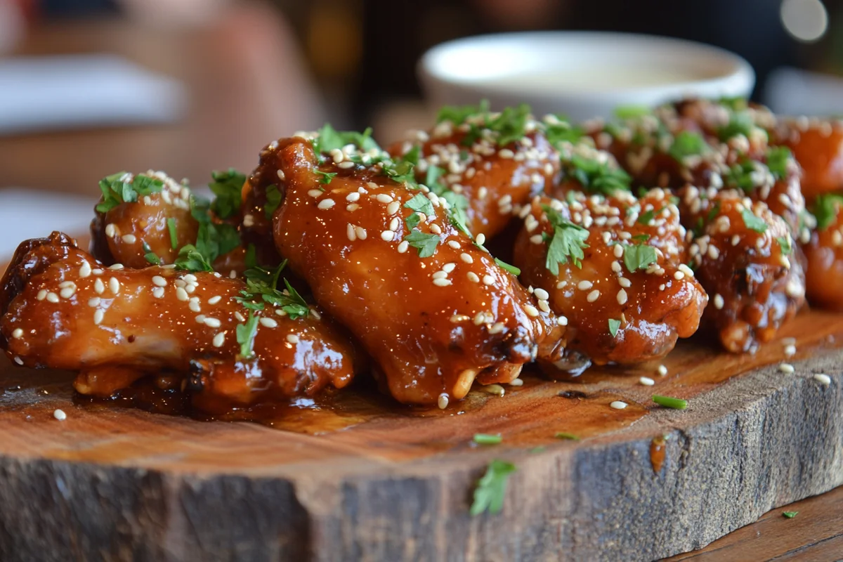 Delicious honey buffalo wings on a platter.