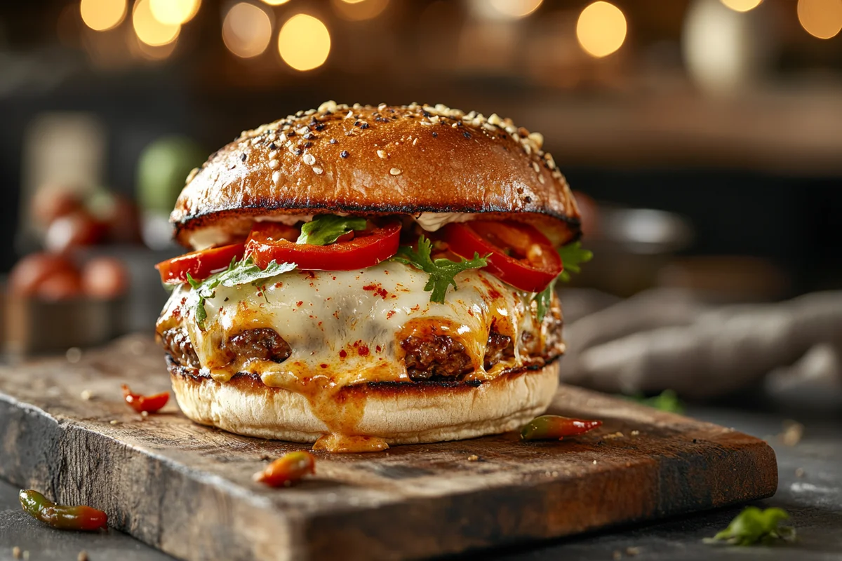 A mouthwatering Hatch Chile Smash Burger.