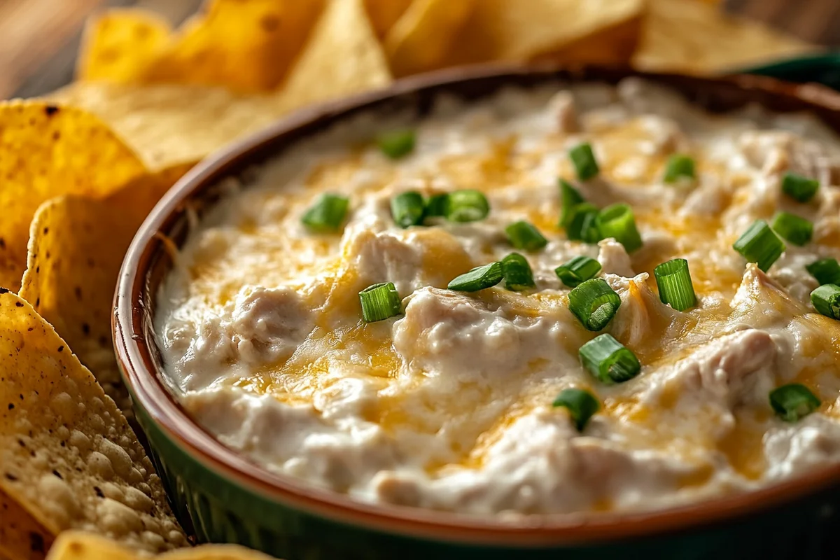 Cottage cheese chicken dip ready to be served.