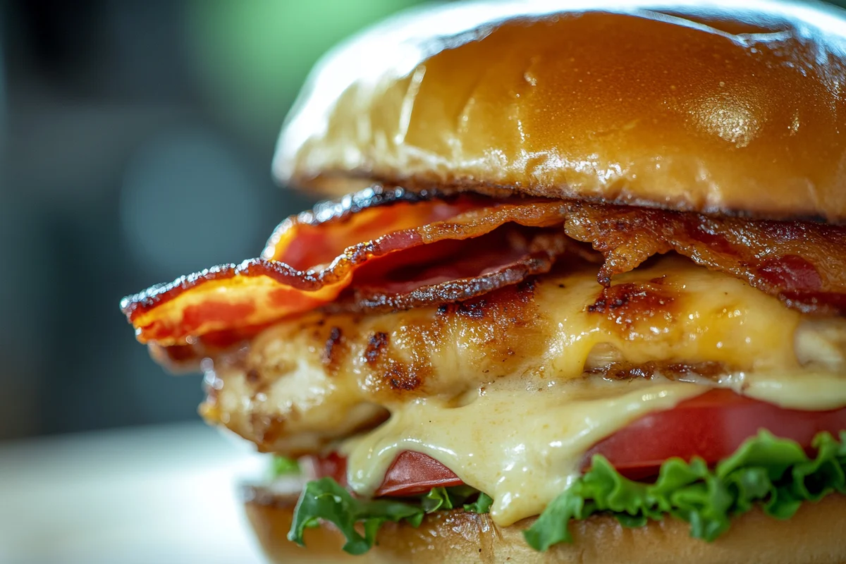 Delicious chicken bacon ranch sandwich on toasted bread.