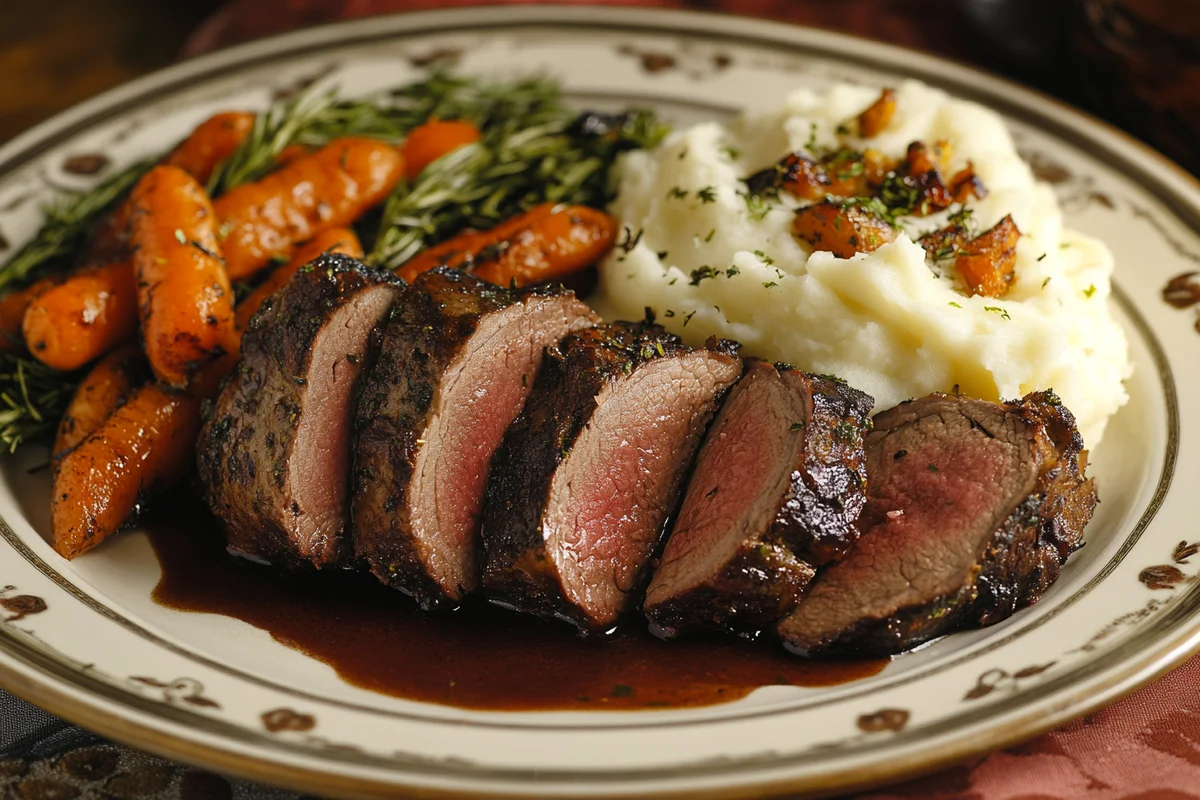 Succulent spoon roast recipe ready to serve.