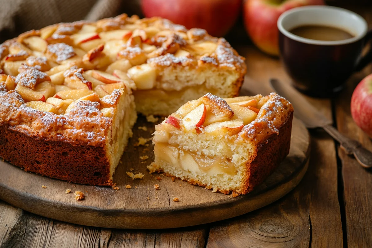 Apple coffee cake recipe, golden brown and delicious.