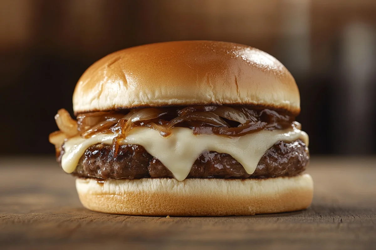 Delicious Oklahoma-Style Onion Burger with caramelized onions.