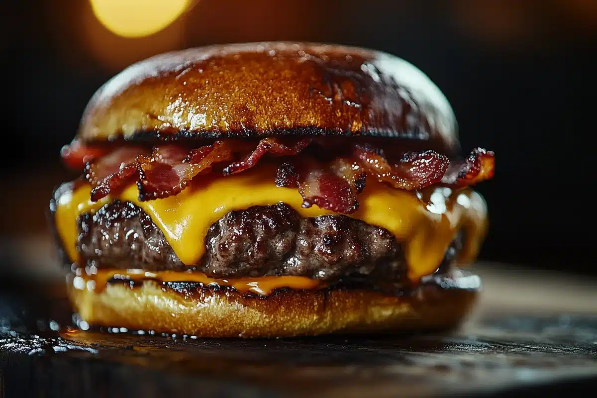 Classic Bacon Cheeseburger on a sesame seed bun.