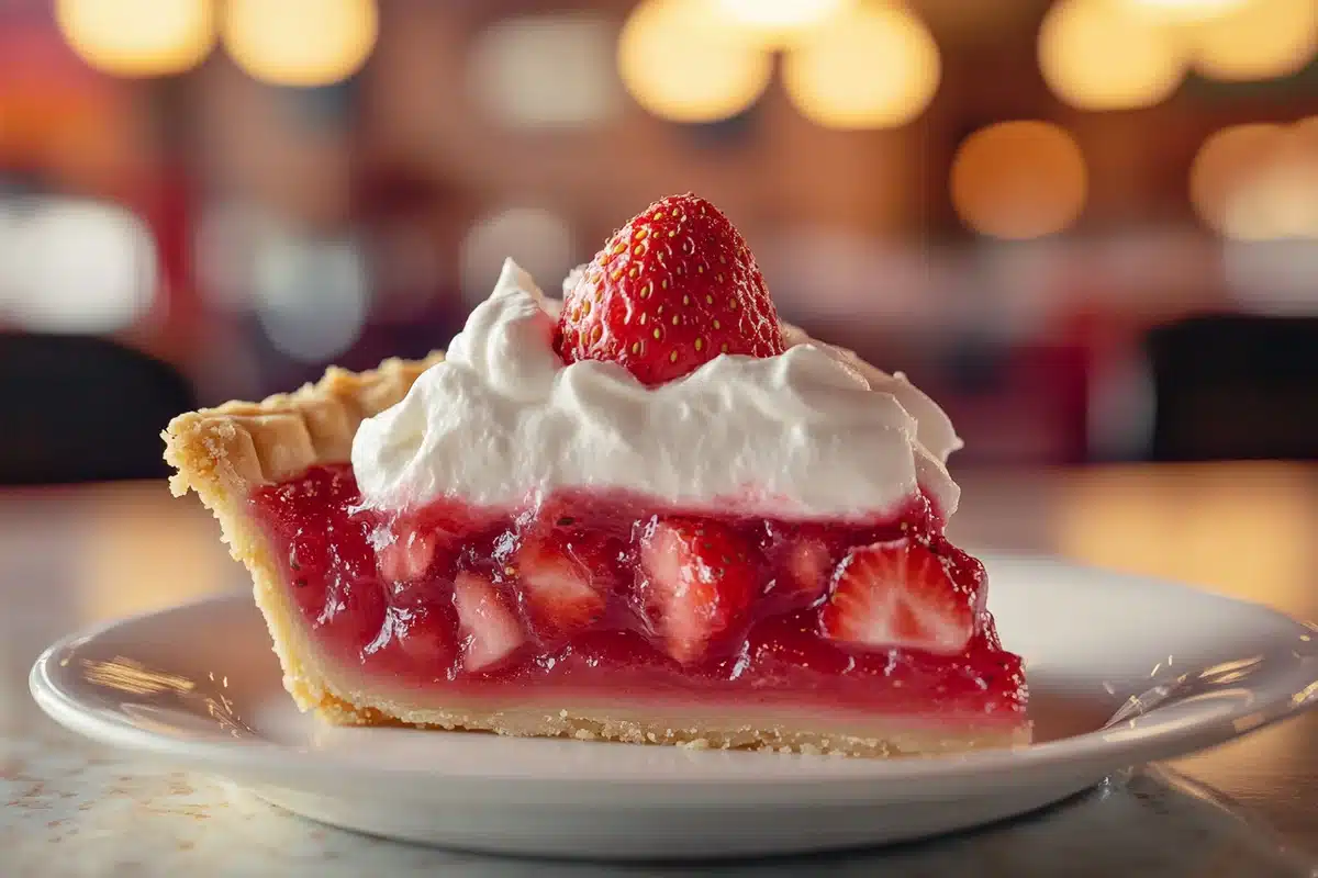 Shoney's strawberry pie on a plate.