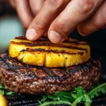 Pineapple Hawaiian Burger close-up.