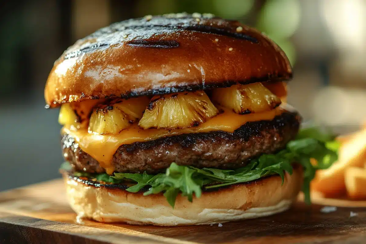 Pineapple Hawaiian Burger close-up.